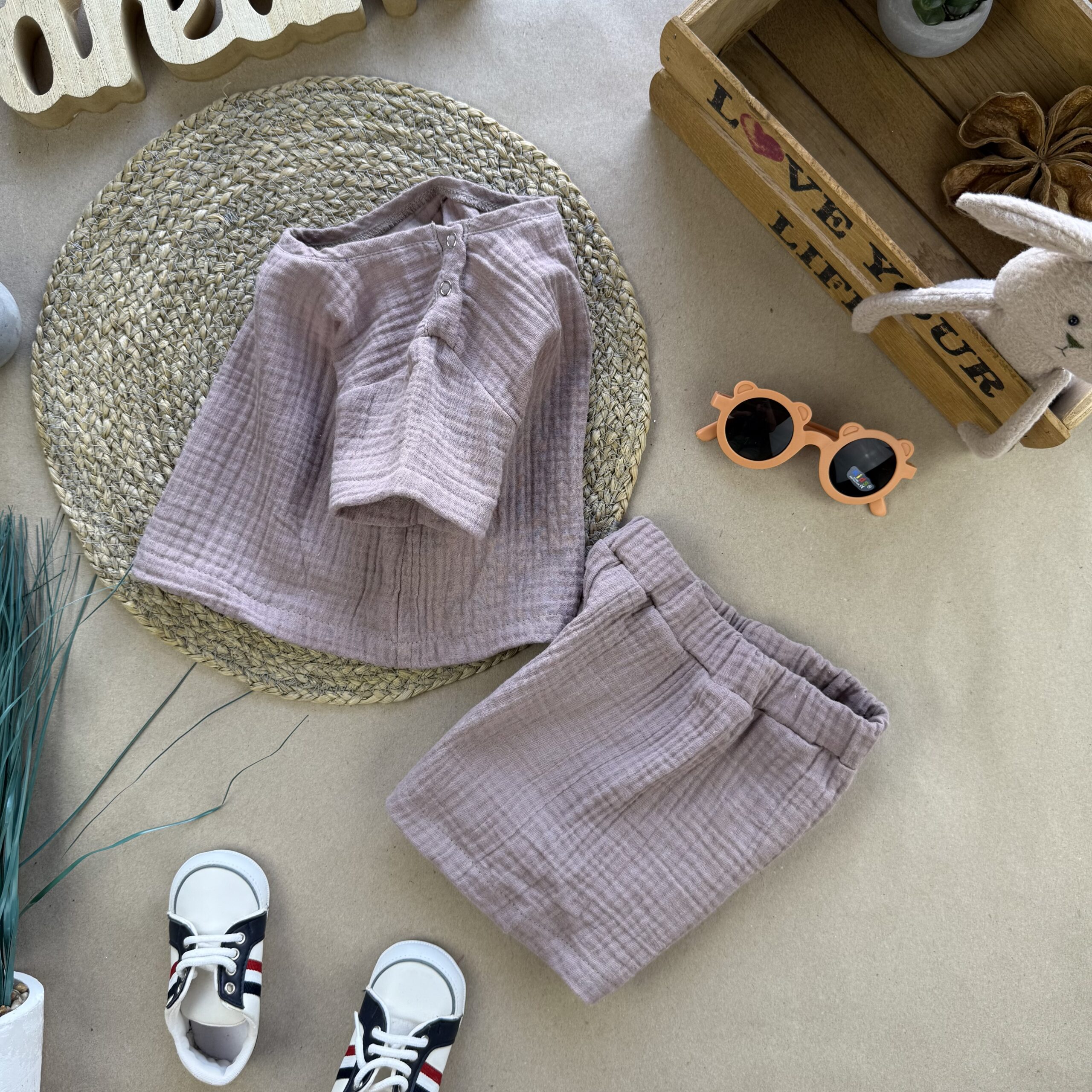 Костюм муслін футболка та шорти мокко
